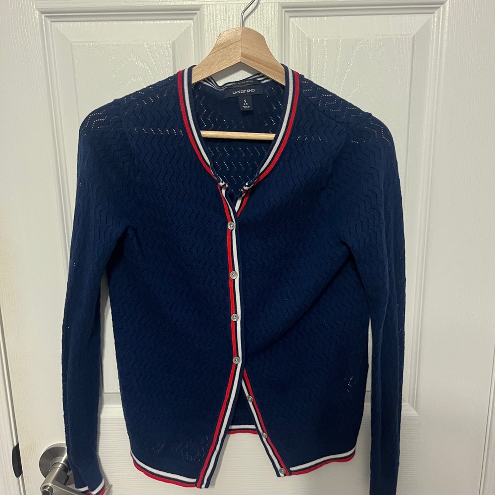 Lands end Cotton navy Cardigan